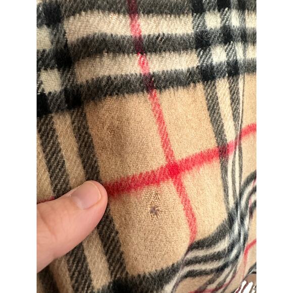 Burberry Scarf Nova Check Beige Tan Cashmere Plaid Fringe Unisex Vintage Scarf - Picture 9 of 11